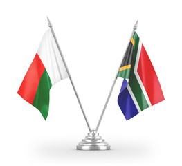 South Africa and Madagascar table flags isolated on white 3D rendering