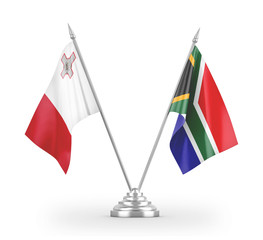 South Africa and Malta table flags isolated on white 3D rendering