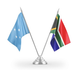 South Africa and Micronesia table flags isolated on white 3D rendering