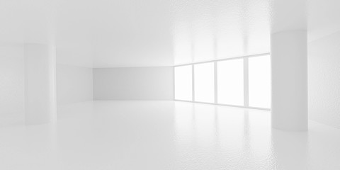 white loft style room with window and concrete floor, architecture mock up, 3d render illustration with empty space for your content