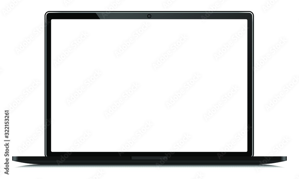 Fototapete Realistic vector notebook with blank screen, computer mockup with empty monitor, black notebook