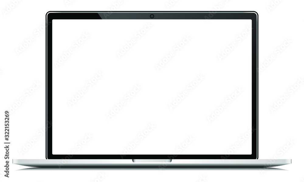 Fototapete Realistic vector notebook with blank screen, computer mockup with empty monitor, silver metallic notebook