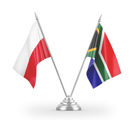 South Africa and Poland table flags isolated on white 3D rendering