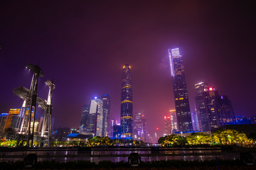 Fototapeta na wymiar Night in Tianhe Central Business District, Guangzhou, China