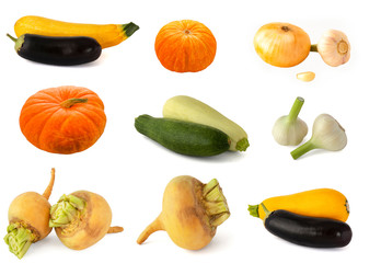 Pumpkin eggplant zucchini hot onions burning garlic not steamed turnips vegetables from the autumn harvest