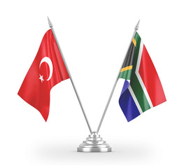 South Africa and Turkey table flags isolated on white 3D rendering