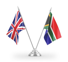 South Africa and United Kingdom table flags isolated on white 3D rendering