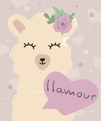 Vector cards love valentine day cute llama  alpaca with slogans character in pastel color. 