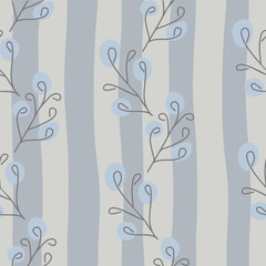 Seamless pattern. Branches with buds on the background of vertical stripes. For fabric, Wallpaper and other surfaces. Vector illustration