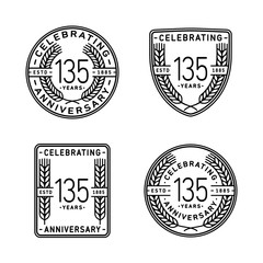 135 years anniversary celebration logotype. 135th anniversary logo collection. Set of anniversary design template. Vector and illustration.