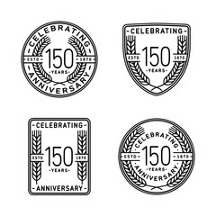 150 years anniversary celebration logotype. 150th anniversary logo collection. Set of anniversary design template. Vector and illustration.