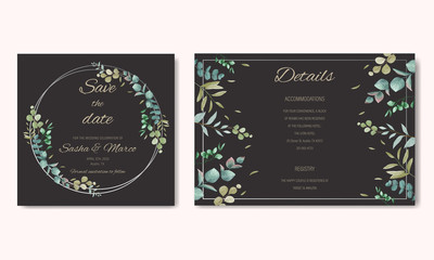 Romantic wedding invitation template with black background