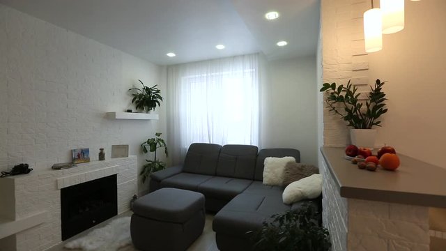 Home interior of modern apartment, living room, hall animation