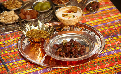 Traditional oriental sweets - Turkish delight, pastille, nuts, raisins, dried fruits, candied...