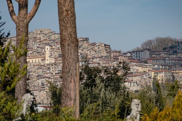Fototapeta na wymiar Scorcio di Olevano Romano con campanile - Roma - Lazio - Italia