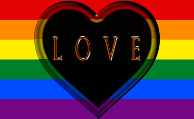 Love text overlay On A LGBT Flag.