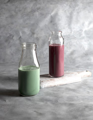 superfood powders and smoothie with natural nutrients curcuma, spirulona and yam 