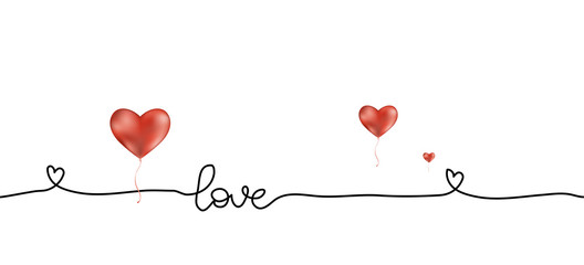 Valentines card with line heart and all you need is love phrase lettering.