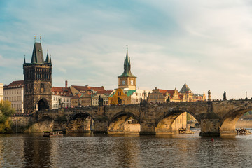 Fototapeta na wymiar Beautiful Autumn View of Charles Bridge in Prague, Czechia