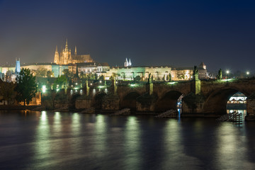 View of Prague Castle Complex From the Other Side of Vltava River at Night