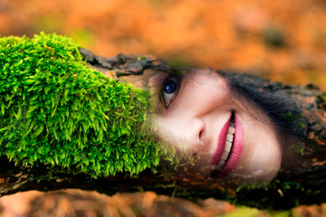 Woman fused with nature, forest witch