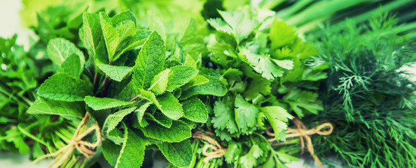 Fresh homemade greens from the garden. Isolate Selective focus.