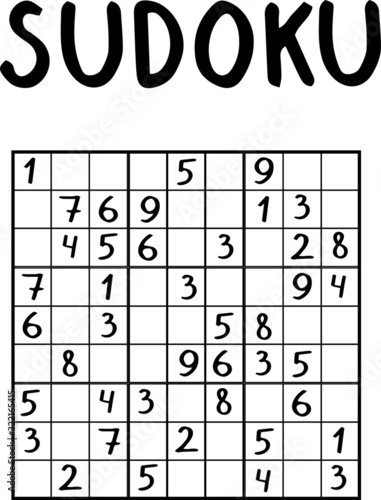 sudoku puzzle for kids and adults printable vector sudoku game in black and white japanese logical number game brainteaser in black and white activity wall mural activi anastasia rybalka