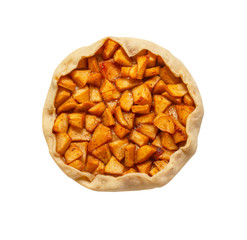  This round apple pie is on a white background.