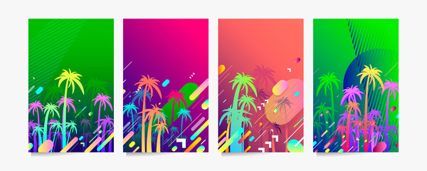 Abstract set summer background universal art web header template. Collage made with scribbles