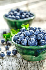 Fresh blueberries background with copy space for your text. Blueberry antioxidant organic superfood in a bowl concept for healthy eating and nutrition