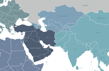 central asia map. middl east map. arabia countries vector map.