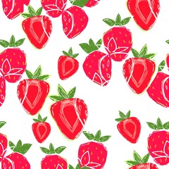 Strawberries with leaves on a white background. red berries pattern. Textile design vector illustration.