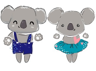 Valentine's Day Card. A pair of koalas in love. Heart vector illustration.