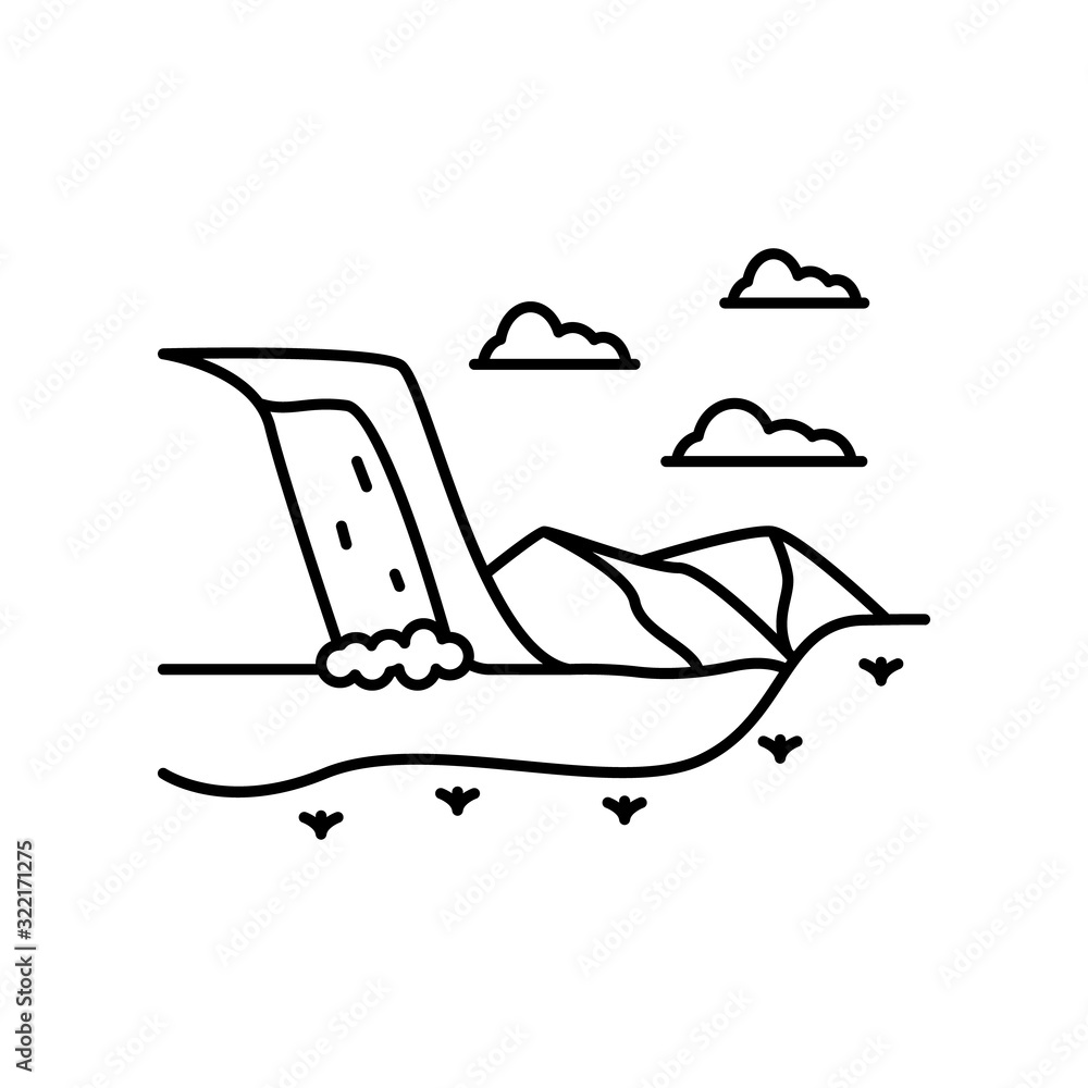 Poster waterfall, mountain, cloud icon. simple line, outline vector elements of landscape icons for ui and 