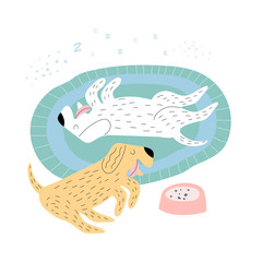 dogs sleeping on a rug vector illustration