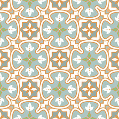 Naklejka na ściany i meble Blue and green pattern portuguese tile seamless pattern. Mediterranean ceramic tiles design pastel blue gold colors.