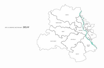 graphic vector map of new delhi. map of india in asia. india map.