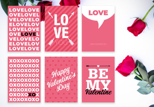 Pink Valentine's Day Postcard Layout Set
