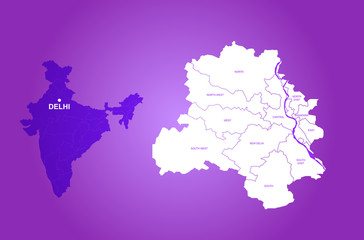 graphic vector map of delhi. map of india in asia. india map.