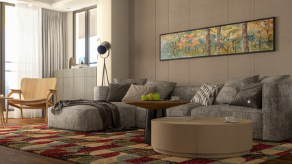 Living room interior, 3d rendering