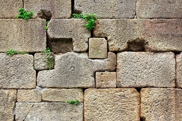 Stone brick medieval wall. Old building.