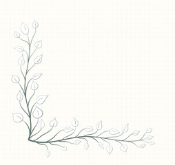 Branch with leaves in a gray tone on a notebook sheet in vintage style