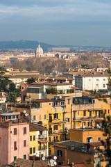 Fototapeta na wymiar Views across Rome city with colourful old apartments