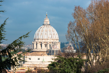 Fototapeta na wymiar St Peter's Cathedral Cupola seen from from Janiculum Terrace. Rome, Lazio, Italy.