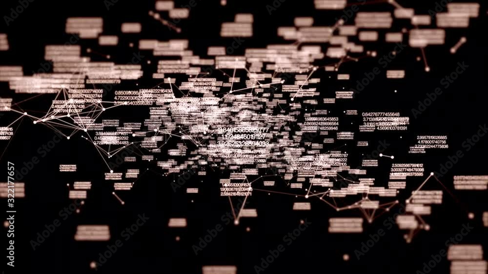 Poster digital grid and numbers changing in virtual space coming closer, zooming in.