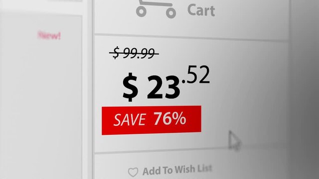 Sale Price of an Item with Percent Off  Count Random on Online Store Website. 2 Different Points of View (10 seconds)