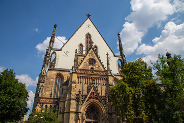 The Thomas church in the city of Leipzig, Saxony, Germany. Johann Sebastian Bach was the...