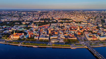Beautiful aerial panorama view of Riga city skyline, Latvia