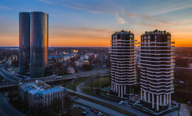 Naklejka na ściany i meble Beautiful aerial panorama view of Riga city skyline, Latvia