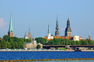 Beautiful aerial panorama view of Riga city skyline, Latvia